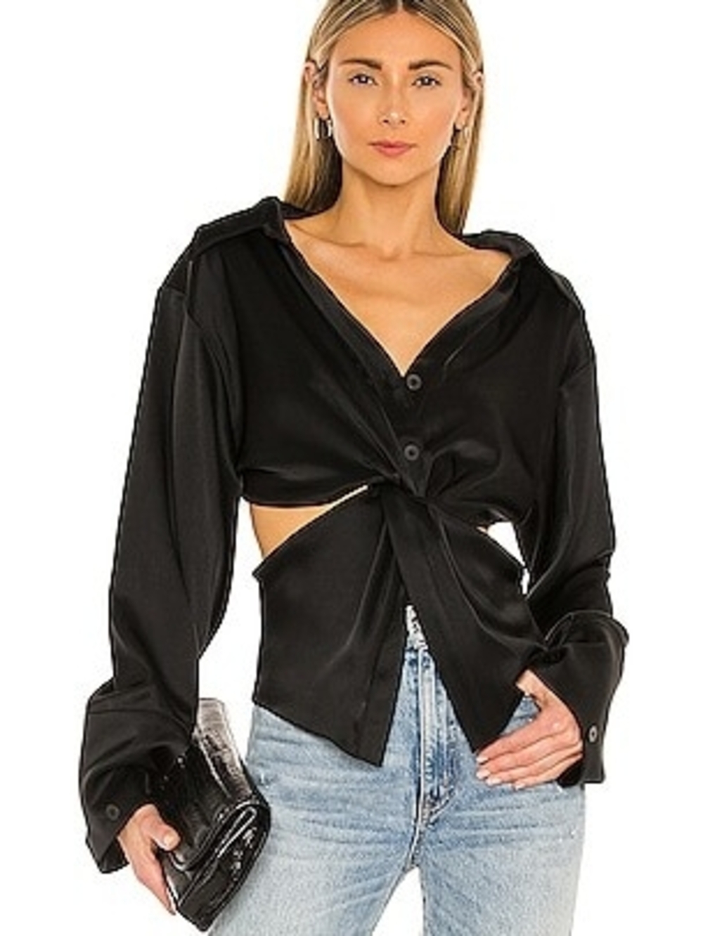 Nanushka Black Rasha Satin Top
